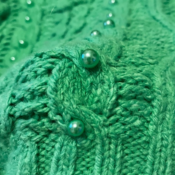 Zara green oversized cable-knit chunky sweater with pearls NWT - Picture 5 of 9